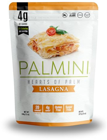 PALMINI Pâtes Lasagne - Cœurs de palmier – Vegan | Sans OGM – Faible en calories – Faible en glucides – Keto – Sans Sucre – Casher – 338g | (Pack de 1)
