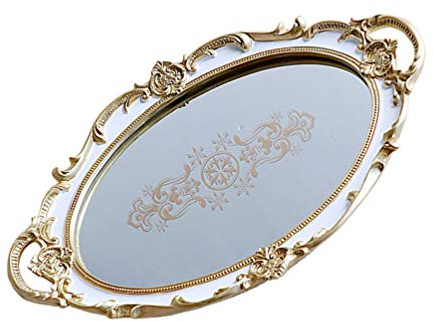 BESPORTBLE Vintage Spiegel Tablett Oval Retro Gold Spiegel Spiegel Tablett Kommode Organizer Fach Schmuck Schmuckstück Tray Schmuck Gericht Ring Halter Veranstalter Armbänder Platte für