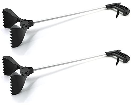 2er Set Universal Greifzange mit Schaufel Alu Müllzange Greifarm Abfall Müll Greifer Zange Greifhilfe Müllgreifer Aufhebehilfe Müllsammler Greifkralle Schwarz