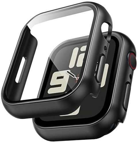 TAURI 2 Stück Harte PC Hülle für Apple Watch SE 3/2/1 /Series 6 5 4 40mm, [360° stoßfest] mit 9H Gehärteter Glas Displayschutz und Hoher Empfindlichkeit, Kratzfeste Schutzhülle - Schwarz