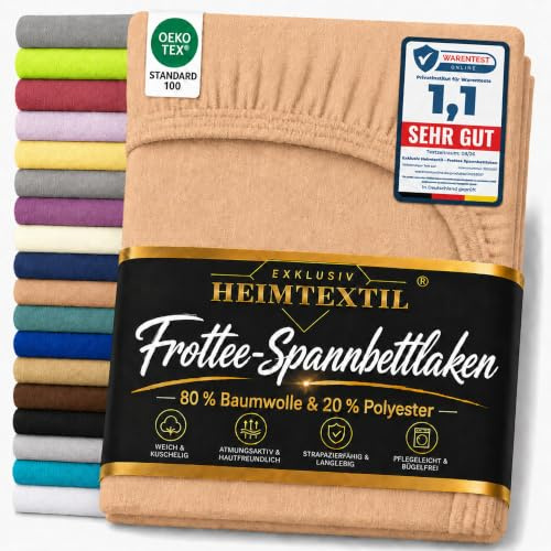 EXKLUSIV HEIMTEXTIL Sábana bajera de rizo, marca 180 x 200 cm, 80% algodón, 20% poliéster, certificado Öko – Tex, calidad de marca, altura del colchón hasta 25 cm, color turrón
