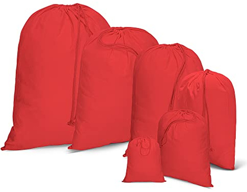 IMFAA Saco de lavandería mediano (30 x 45) con cordón, calcetines, almacenamiento, bolsas de compras de muselina 100% algodón. (paquete de 50, rojo)