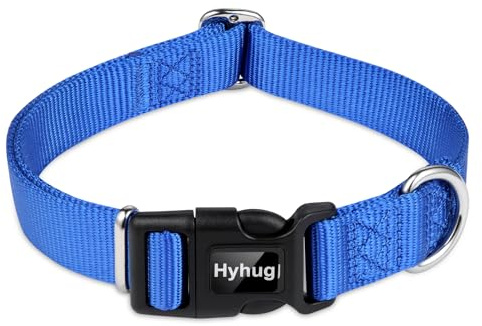 Hyhug Husdjursdesign enfärgad slitstark klassisk basic nylon hundhalsband med unik designjustering trolllide glidning (fågel), kan installera hundbricka (medium, ljusblå)