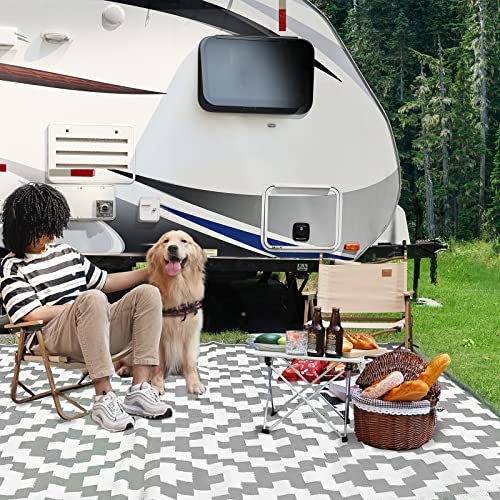 RVGUARD Tappeti per esterni e camper, reversibili, 9 x 12 m, impermeabili, per interni ed esterni, patio, camper, picnic, spiaggia, cortile, terrazza, grigio e bianco