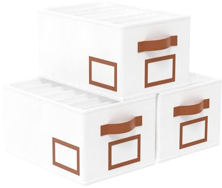 OUTBROS Aufbewahrungsboxen, Ordnungsbox kleiderschrank, 38x26x20cm, Weiß | Schubladen Ordnungssystem 7 Fächer, Ordnungsboxen kleiderschrank faltbar, Schublade Organizer für Hosen, Kleidung, 3 Stück
