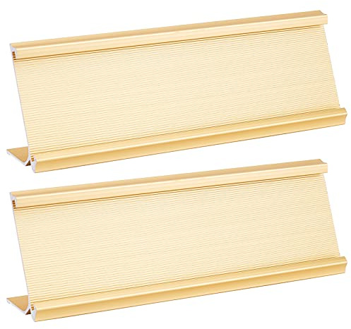 NBEADS 2 soportes para placa de escritorio de aleación de aluminio, 18x6.13cm, expositor de mesa profesional dorado para escritorio de metal en forma de L para sala de reuniones, oficina, hogar
