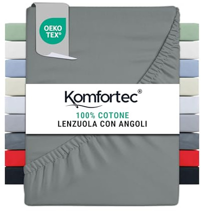 Komfortec Spannbettlaken Jersey 100% Baumwolle – 160x200 cm – 135g/m² – Weich, Atmungsaktiv & Hautfreundlich – Mit Rundumgummi – Oeko-Tex Zertifiziert – Für Boxspring, Topper & Matratzen – Grau