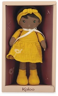 KALOO Tendresse Prima Bambola in Tessuto Naomie Bambola in Chiffon 25 cm Abito Giallo Cofanetto Regalo e Nastro Personalizzabile Dalla Nascita, K200008, 25cm