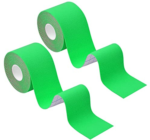 2 Rolls Bandes Kinésiologie Sport 5mx5cm, Bande Sportive Adhesive Hypoallergénique, Ruban Thérapeutique Muscles Élastique Imperméable, Strapping Physio Tape pour Genou Cheville (Vert)