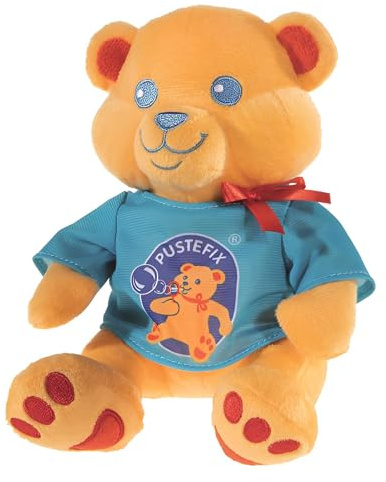 PUSTEFIX Pusti Plüschbär 21 cm I Niedlicher Teddybär zum Spielen & Kuscheln I Flauschiges Kuscheltier I Mit PUSTEFIX Seifenblasen Flüssigkeit 70 ml