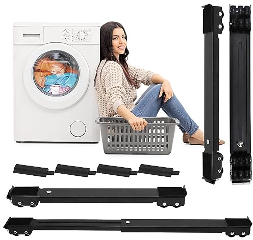 4PCS Extendable Furniture Appliances Rollers, Mover Tools with 24 Roller & Brake Equipment for Heavy Washing Dryer Machine Refrigerator Strong Base Stand Mobile Wheels Black