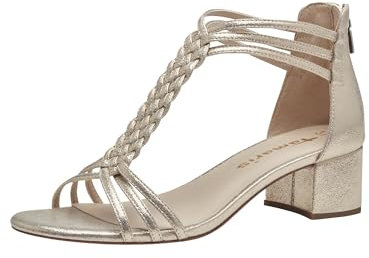 Tamaris Damen Sandalen mit Absatz Textil Vegan Blockabsatz Sommer; LIGHT GOLD/metallic; 39