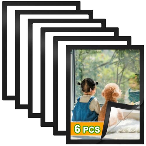 WenYa A4 Magnetic Photo Frames, Black Self Adhesive Certificate Frame, A4 Magnetic Paper Display Frame Set for Pictures, Photos, Ads, Notices, Certificates, Paintings, Posters (6 PCS)