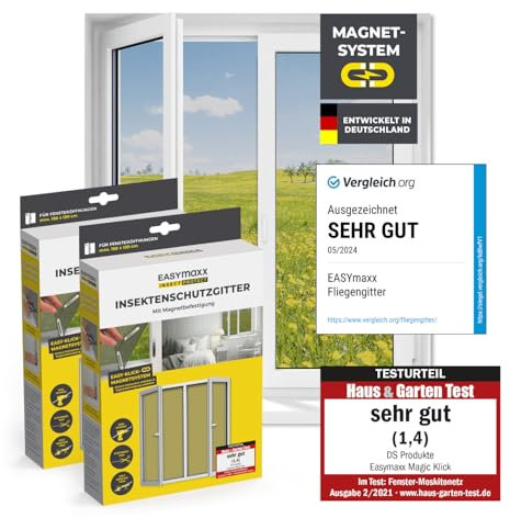EASYmaxx Moustiquaire de fenêtre avec Magic Click | Peut être découpée individuellement pour toutes les fenêtres jusqu'à 150x130 cm | Montage avec 12 aimants - pas de perçage ni de vissage [2 Pièces]