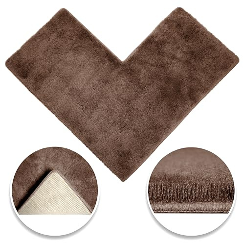 BADELIGA® Eck Duschmatte Braun, idealer Duschvorleger für eckige Duschkabinen. Extrem flauschig, rutschfest & waschbar. Trocknergeeignet. Badematte, Badteppich mit Eckausschnitt 50 x 100 x 100 cm