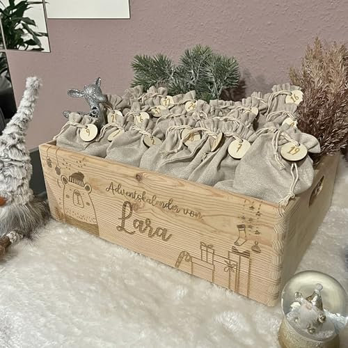 Calendrier de l'Avent personnalisé « Ourson » - Boîte de l'Avent personnalisée - Nom de votre choix - En bois