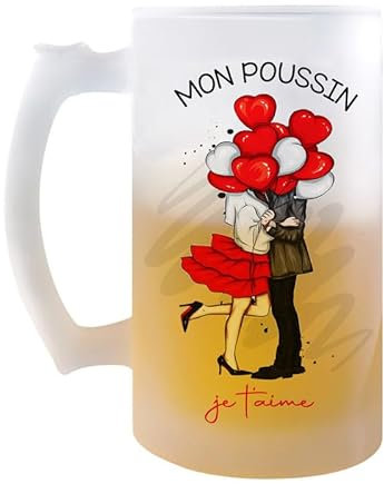 Planetee Chope Mon Poussin Je t'aime Ballon | Verre à Bière Pression Pinte Couple Saint Valentin Mariage Fiançailles Anniversaire Cadeau Romantique