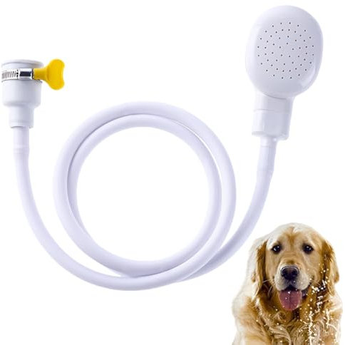 Tubo flessibile in gomma per lavandino, attacco portatile per rubinetto per doccia per animali domestici, shampoo spruzzatore per lavare i capelli del cane, clip di fissaggio sicura inclusa (bianco)