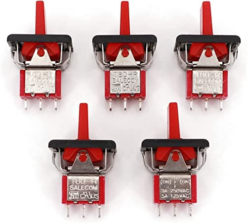 REIUAFWYGV Wippschalter 5 Stück SH T80-R Serie R8016A-P14 3-poliger Momentary MOM-Off-MOM Selbst-SPDT-Wipp- und Paddelschalter(Color:5pcs Red)