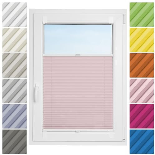Estika Plissee ohne Bohren zum Kleben - 45cm Brite x 120cm Höhe - Rosa - Selbstklebende Montage, Modern sichtschutz für Fenster, Jalousien Fenster ohne Bohren