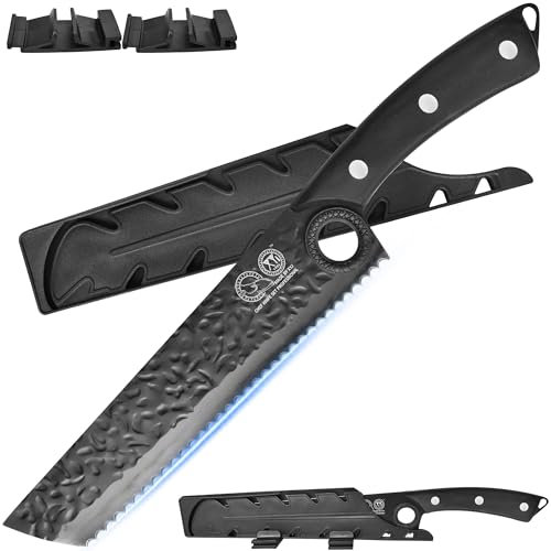 XYJ Coltello da pane, forgiato a mano 8 pollici pane coltello seghettato, acciaio ad alto tenore di carbonio, ultra affilato coltello da cucina seghettato per pane, torta, dessert