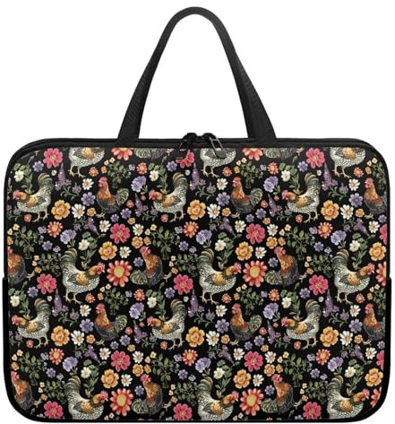 Belidome Chicken Floral Laptop Sleeve for Women Work Netbook and Tablet Case with Handle 10inch