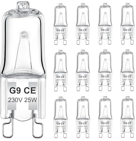AUZOSL G9 Halogen Leuchtmittel, 40W, 230V, Energiesparend, Dimmbar, 480lm, Warmweiß 2700K, für Backofen, Mikrowelle, Herd, 12 Stück