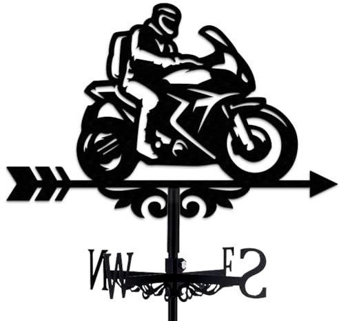 INFUNLY Motorrad-Wetterfahne, Vintage, schwarz, Motorrad-Wetterfahne, Fahrt, Metall, Wetterfahne, Motorrad-Windfahne, hohl, Windrichtungsanzeiger für den Außenbereich, Garten, Dachdekoration, 35 x 27