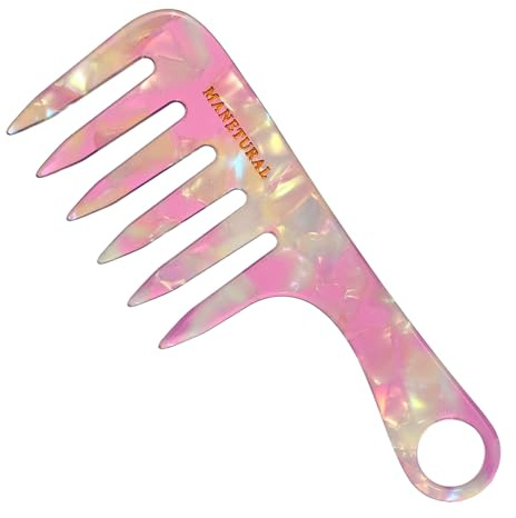 MANETURAL D1 | Pettine da viaggio di piccole dimensioni, pettine con manico a denti larghi per capelli ricci, solleva, preserva i ricci, elimina l'effetto crespo, pettine per capelli per donne e