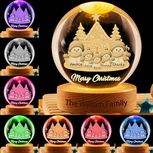 Bolas de Navidad Personalizadas,Bola de Cristal de Muñeco de Nieve Nombre Personalizable,Decoración de Chimenea de Mesa de Navidad Hogar,Ideas Regalo para Niño Mamá Papá Abuela Abuelo