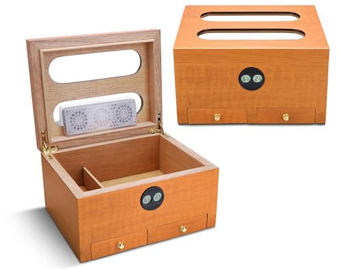 Zigarren-Humidor mit Thermometer und Befeuchter, große mehrschichtige Trennwand aus Zedernholz, Kapazität für ca. 80 Zigarren
