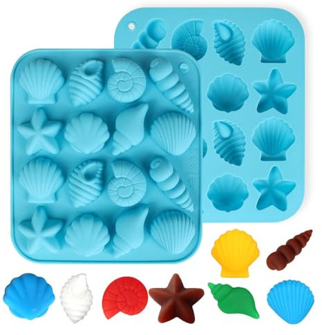 2 stampi in silicone per conchiglie e stelle marine, 3D oceano animale, perfetti per fondente, cioccolato, sapone e decorazioni per torte, stampi in silicone per feste e temi subacquei