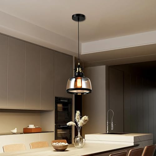 LQWELL® Modern Pendelleuchte Hängeleuchte E27, Minimalist Industrie Pendellampe Vintage Hängelampe für Küche Wohnzimmer Schlafzimmer Esszimmer Cafés, Glasabdeckung Kronleuchter Deckenlampe, Kupfer