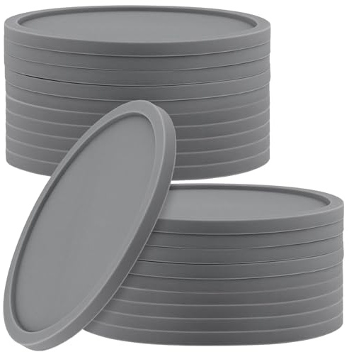 HONYUET 20PCS 10cm Grey Silicone Coasters, Non Slip Round Rubber Drink Coasters for Coffee Tea Cups