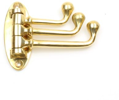 Oakcrafts Ball End Swivel Triple Coat Hook in Polished Brass - Made from Solid Brass