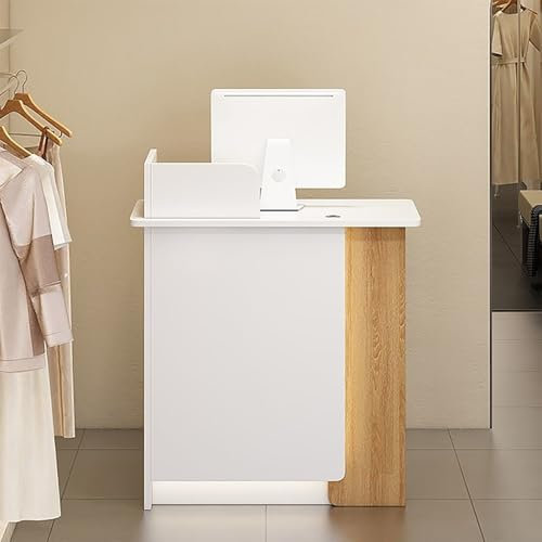 Moderner kleiner Empfangstisch aus Holz mit Lichtern, abschließbare Schublade und Schrank, ideal für den Kassenhandel und das Büro