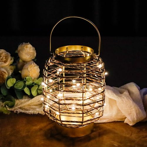 TRIROCKS Metallkäfig Batteriebetriebene Tischlampe 19,5 cm Hoch Vintage Kabellose LED Laterne Mit 6-Stunden-Timer Feenlichter Für Innen/Außen Schlafzimmer Hochzeiten Partys Patio Events