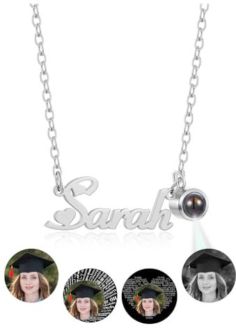 Zysta Namenskette mit Bild Personalisierte Foto Kette mit Namen Kettenanhänger mit Foto im Stein Geschenk für Freuen Herren Freundin Mutter Schwester (Silber)