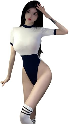 Kvinnor cosplay sexig japansk anime DVA underkläder anime kvinnliga studenter yoga sport cheerleading baddräkt uniform (blå vit 4)