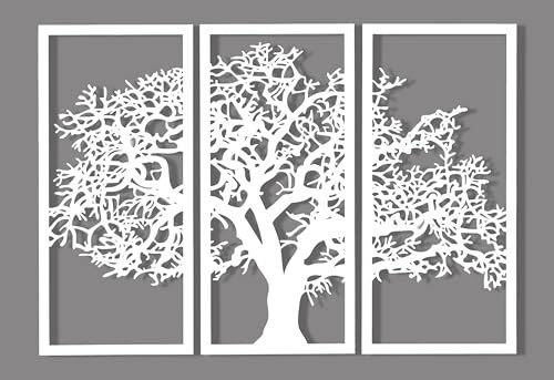 OrnamentiPL 3D Wanddeko, Wandbild aus Holz, grosse, moderne Wanddekoration, Baum des Lebens, personalisiertes Holzbild, Home Decor, Holzdeko, Wandkunst, fur Zuhause, Wohnzimmer (weiss)