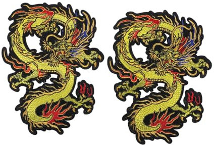 BEBEMOKO 2stücke Drachen Bügelpatches Stickerei Aufnäher Für Kleidung Diy Dekoration Einfach Anzubringen Für Jacken Taschen Und Mehr Langlebig Und Praktisch
