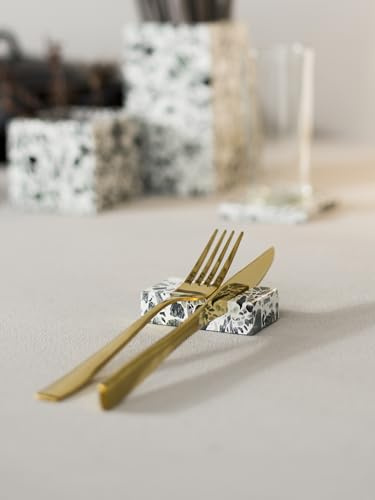 FacciamoCASA Poggia posate in graniglia di marmo Verde (6 pezzi), appoggio posate tavola design, portaposate tavolo ristorante elegante, poggiaposate regalo casa