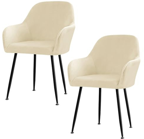 DEARBAG Lot de Housse de Chaise Extensible Housse de Fauteuil en Velours Couverture de Chaise avec Accoudoirs Housses de Chaises de Salle à Manger pour Salon Mariage Hôtel Restaurant (Beige, 2PCS)