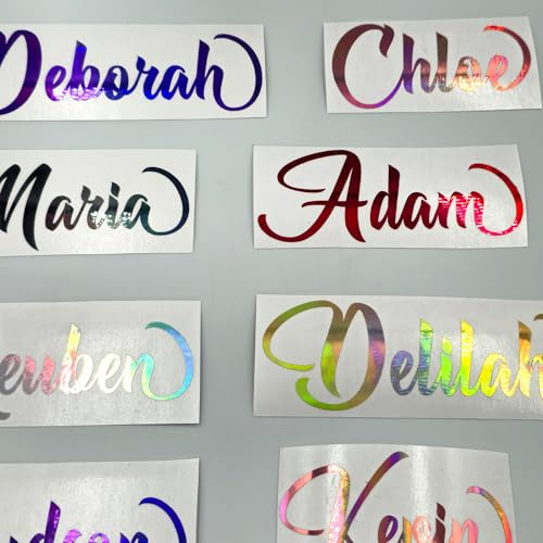 Personalised Name Sticker: Custom Iridescent Vinyl Decal Label, Custom Word Sticker- for Water Bottles, Glasses, Organisation, Gifts & More