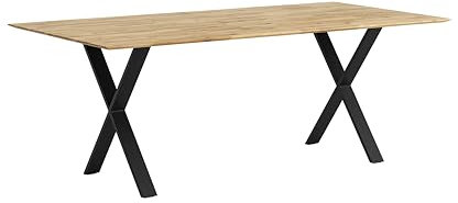 WOODLIVE DESIGN BY NATURE Arto Massivholztisch in Wildeiche, massiver Esstisch, rustikaler Esszimmertisch mit schwarzen Gestell in X-Form, Größe:180 x 90 cm