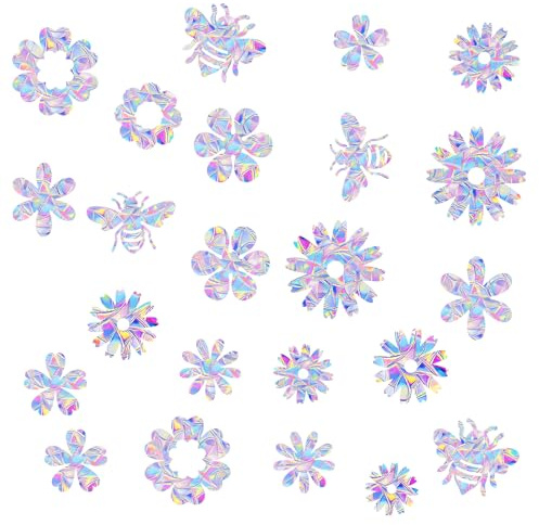 46pcs Flowers and Bees Window Clings, Anti Collision Window Clings Rainbow Prism Window Stickers Static Spring Glass Decals to Prevent Bird Strikes Indoor Decorations