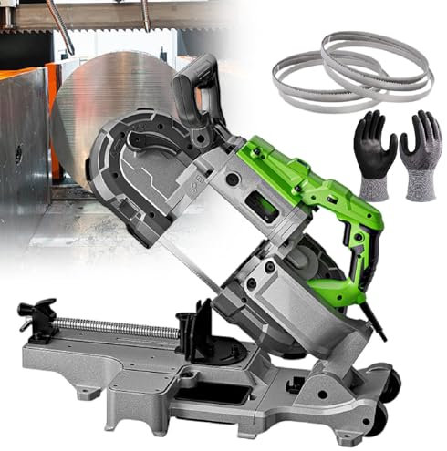 FLNOZAMZ 1100w Portable Band Saw, Deep Cut Bandsaw, 0-45° Angle Cutting, Dual Switch Design, With 3 Size Saw Blade (6pcs)&1 Gloves (Withbase)