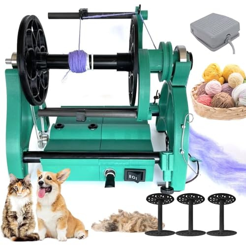 Essoreuse à Fil Intelligente - Rouet éLectrique -Capacité 120g-Essoreuse à Poils D'Animaux Avec PéDale Et 3 Bobines, Cardeuse à Tambour - Interrupteur Marche/ArrêT,Vitesse RéGlable,Green1