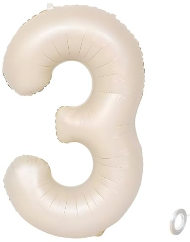 Balorise 40 Zoll Aluminium Luftballon Beige Zahl 3, Helium Unterstützt, Ballon Nummer 0-9, 10-100 (101cm), große Folienballons Dekoration für Geburtstagsfeier, Hochzeit, Jubiläum