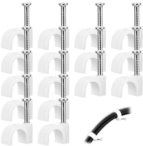 300 Piezas Grapas para Cables, Redondos Grapas Cable pared con Clavos de Fijación Blancas Clip Sujetacables para Cable Gestión Canal de Cables (10mm)